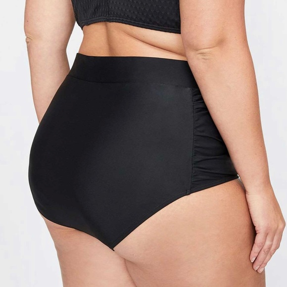 CACTUS Swim- Black-High Waisted-Plus Size -Swim Bottom with Side Mesh Details - Picture 2 of 6